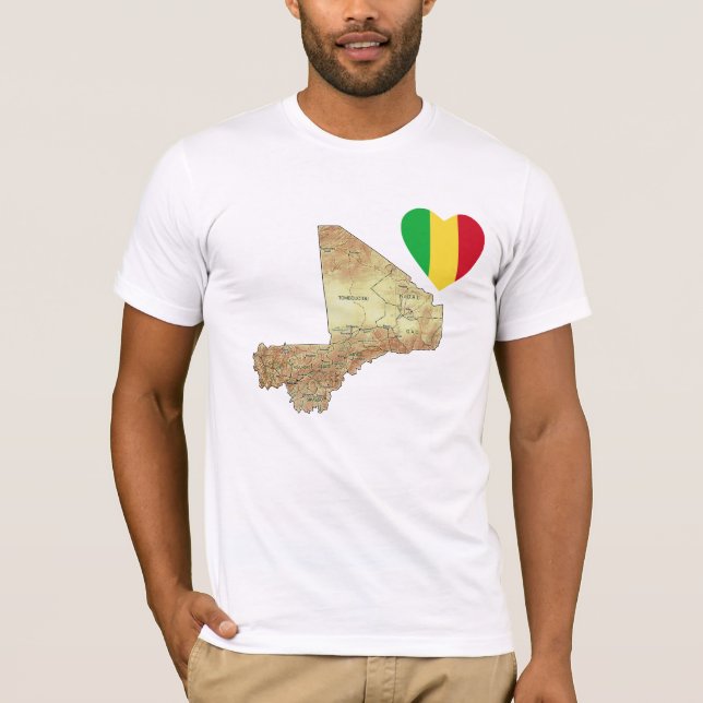 Camiseta Mali Flag Heart and Map T-Shirt (Frente)
