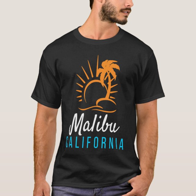 Camiseta Malibu Beach California Sunset Retro Palm Trees (Frente)