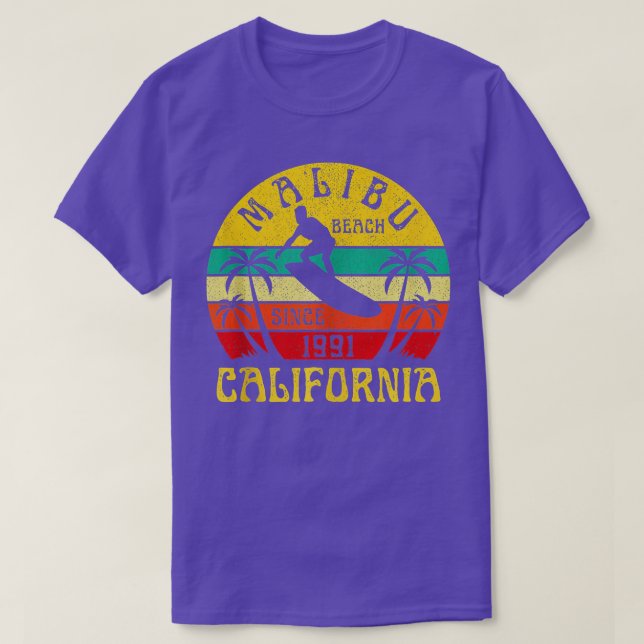 Camiseta Malibu Beach California Surfing Surfer Ocean Vinta (Frente do Design)