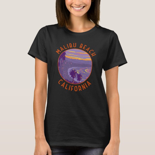 Camiseta Malibu Beach California Viagem Art Vintage (Frente)
