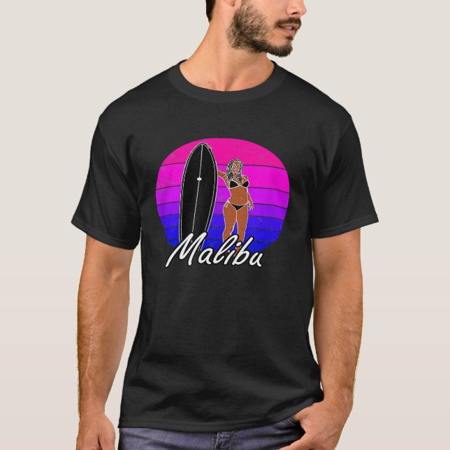Camiseta Malibu CA Surfer Surfing Clothing Men Graphi (Frente)