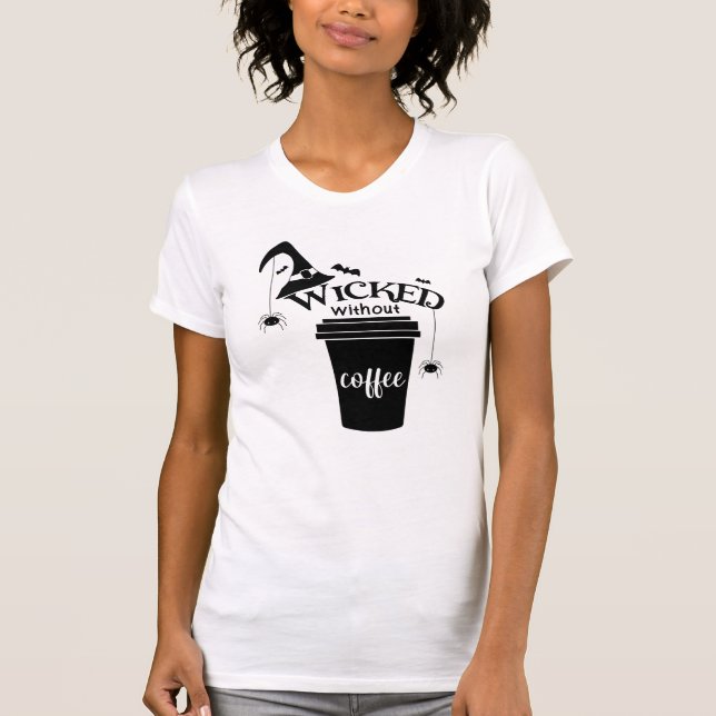 Camiseta Maligno Sem Café Fofo Cômico Chapéu Preto de Bruxa (Frente)