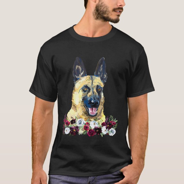 Camiseta Malinois Dog Floral (Frente)
