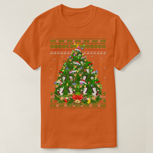 Camiseta Mallard Bird Xmas Lighting Tree Papais noeis Malla (Frente do Design)