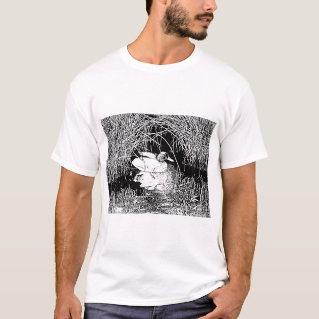 Camiseta Mallard Duck Black White Distinguindo o Lago Bird (Frente)