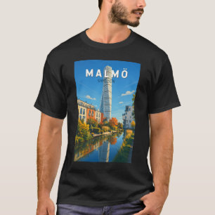 Camiseta Malmo Ilustração Viagem Arte Vintage Suécia
