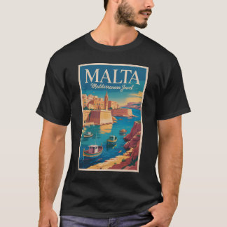 Camiseta Malta Coast Illustration Travel Art Vintage