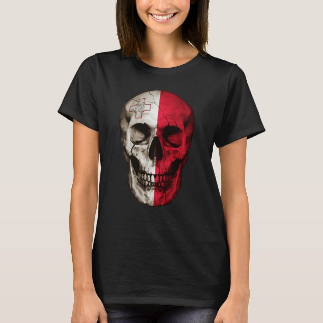 Camiseta Malta Flag Skull Maltese Roots Proud Patriotic (Frente)