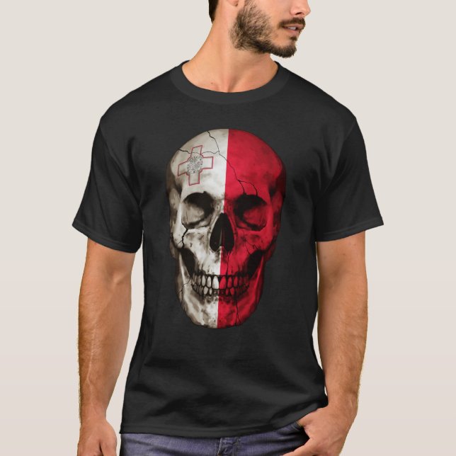 Camiseta Malta Flag Skull Maltese Roots Proud Patriotic (Frente)