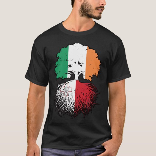 Camiseta Malta Irish Tree Roots Flag maltês (Frente)