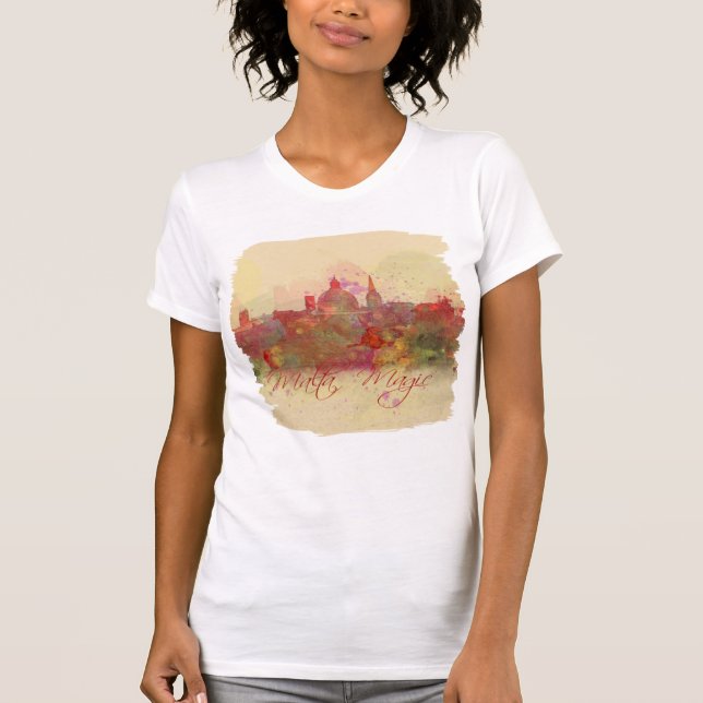 Camiseta Malta Valletta Red Coastline Watercolor (Frente)