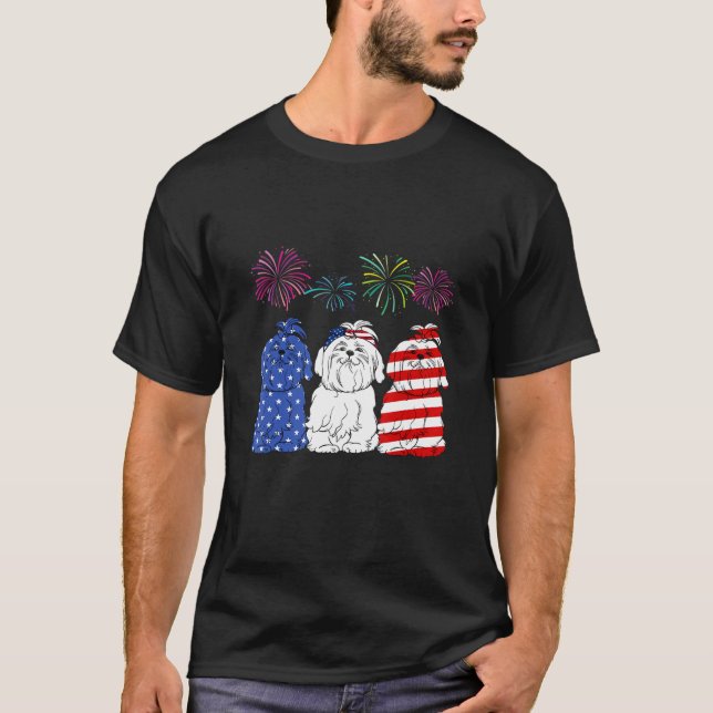 Camiseta Maltês 4 De Julho American Flag Shir (Frente)