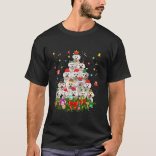 Camiseta Maltês Árvore de Natal Luz Cachorro Pupado