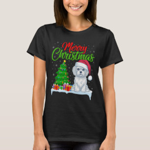 Camiseta Maltês Árvore de Natal Luz Xmas Cão Maltês