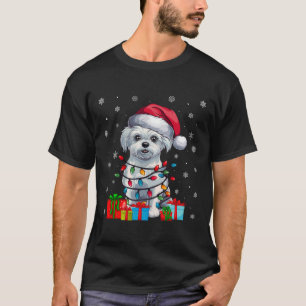 Camiseta Maltês Cachorro Feio Xmas Ilumina Santa Hata Cacho