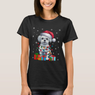 Camiseta Maltês Cachorro Feio Xmas Ilumina Santa Hata Cacho