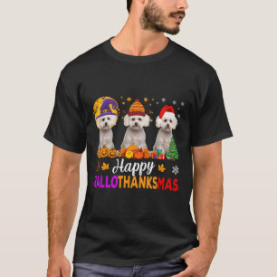 Camiseta Maltês Cachorro Halloween Natal Hallothanksmas 1