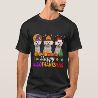 Camiseta Maltês Cachorro Halloween Natal Hallothanksmas 1