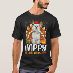 Camiseta Maltês Cachorros Halloween Natal Feliz HalloObriga