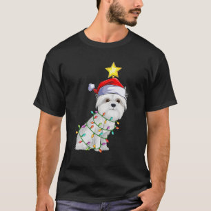 Camiseta Maltês Cães Xmas Lighting Tree Matando Maltês C