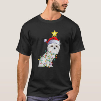 Camiseta Maltês Cães Xmas Lighting Tree Matando Maltês Ch