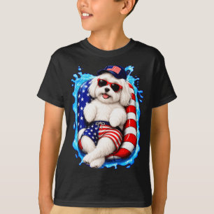 Camiseta Maltês com óculos de sol patriótico cão verão pisc