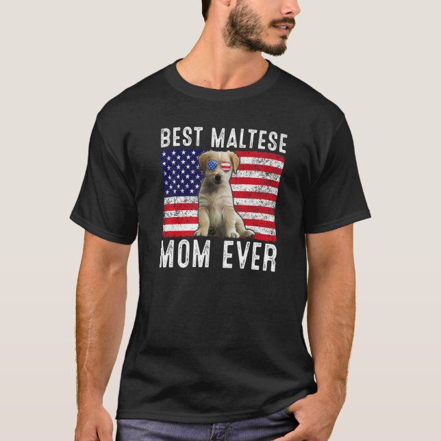 Camiseta Maltês Mãe Americana Bandeira Americana Proprietár (Frente)