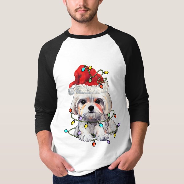 Camiseta Maltês - Natal, Xmas Maltês - Cão Maltês (Frente)