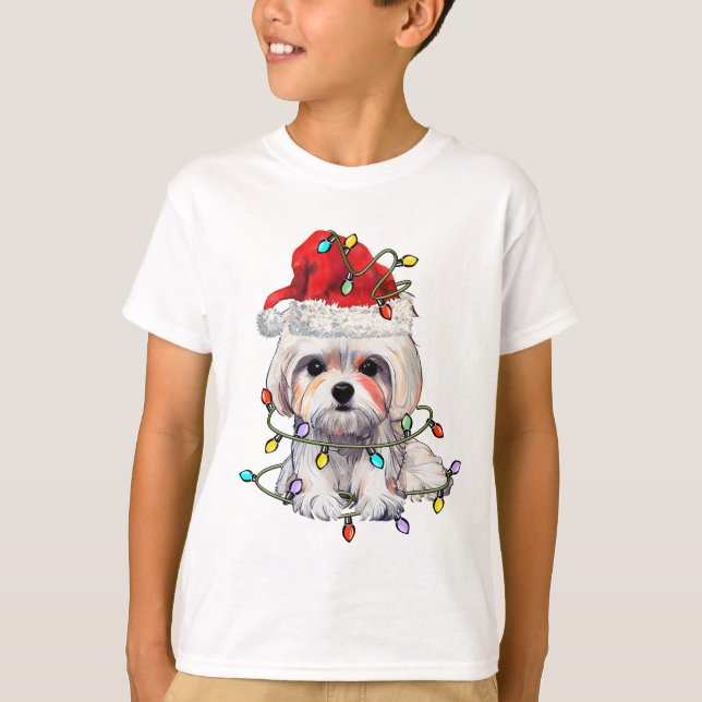 Camiseta Maltês - Natal, Xmas Maltês - Cão Maltês (Frente)