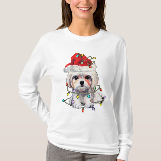 Camiseta Maltês - Natal, Xmas Maltês - Cão Maltês (Frente)