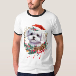 Camiseta Maltês Puppy Christmas, Xmas Maltês Dog