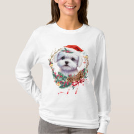 Camiseta Maltês Puppy Christmas, Xmas Maltês Dog