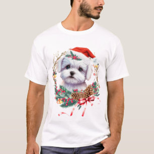 Camiseta Maltês Puppy Christmas, Xmas Maltês Dog