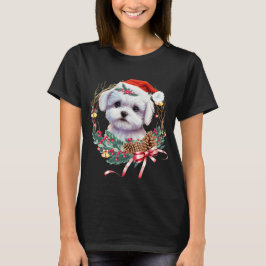 Camiseta Maltês Puppy Christmas, Xmas Maltês Dog