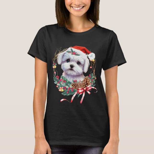 Camiseta Maltês Puppy Christmas, Xmas Maltês Dog (Frente)