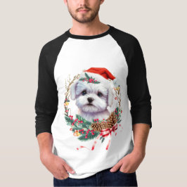 Camiseta Maltês Puppy Christmas, Xmas Maltês Dog