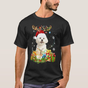 Camiseta Maltês Reindet Christmas Lights Dog Xmas