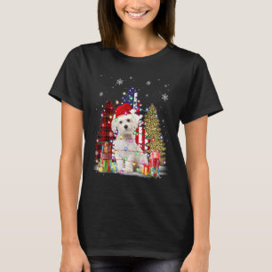Camiseta Maltês Santa Hat Light Buffalo Xadrez Leopard Xmas