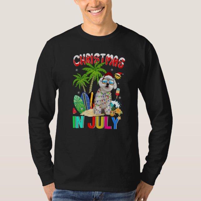 Camiseta Maltês: Santa Hat Sunglass Natal Em Julho (Frente)