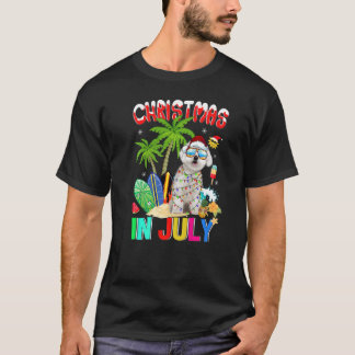 Camiseta Maltês: Santa Hat Sunglass Natal Em Julho