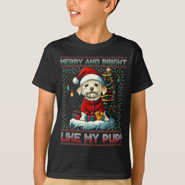 Camiseta Maltese Christmas Tree Lights Decorations Dog Love (Frente)