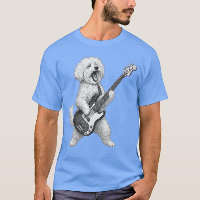 Camiseta Maltese Dog Playing Bass Guitar Rock Music Dog Lov (Frente)