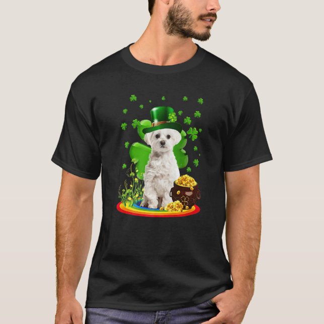 Camiseta Maltese Dog Shamrock St Patricks Day Dog Irish Gif (Frente)