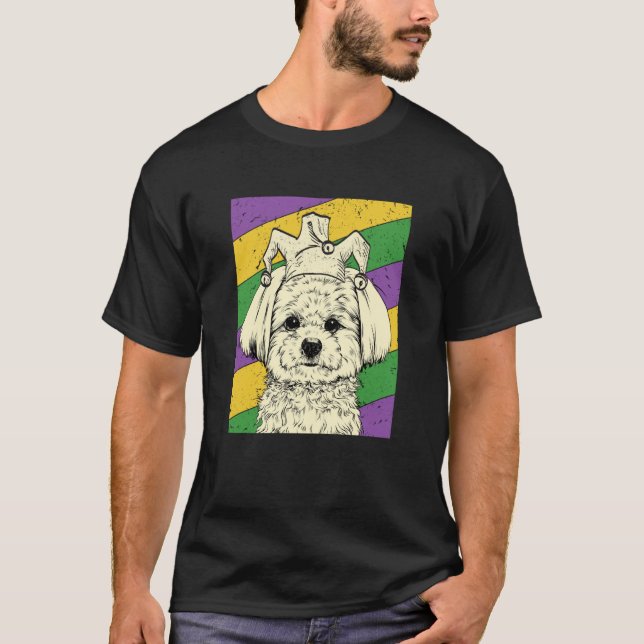 Camiseta Maltese Jester Mardi Gras Dog Mom or Dad (Frente)