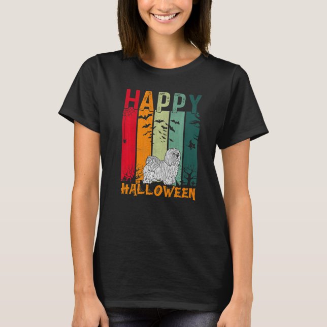 Camiseta Malteses Meninas de Cão Meninas Retro Halloween Pa (Frente)