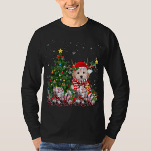 Camiseta Maltipoo Cachorro Árvore de Natal Luzes Papais noe