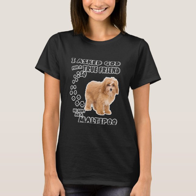Camiseta Maltipoo dizendo Mãe Pai de Poodle Maltês (Frente)