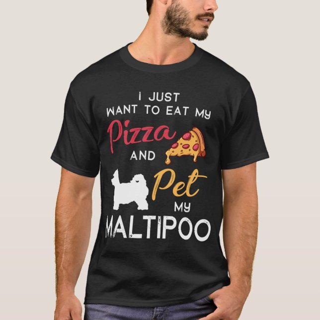 Camiseta Maltipoo Dog Pizza dono Natal Aniversário (Frente)