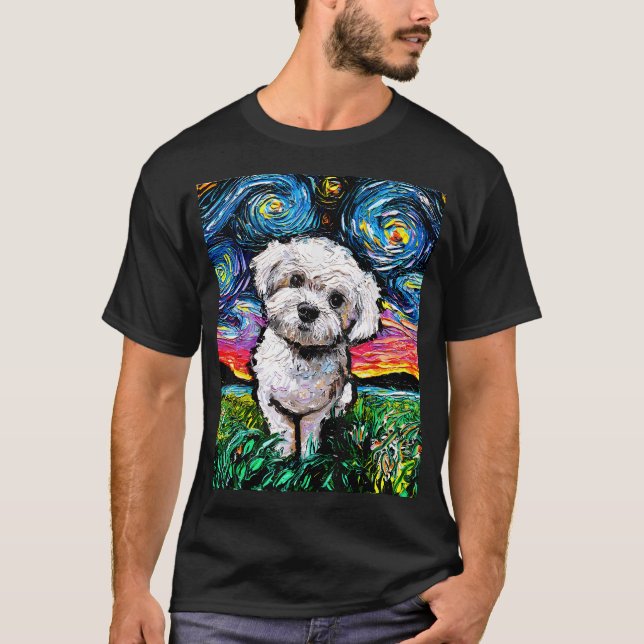 Camiseta Maltipoo Starry Night White Poodô Maltês (Frente)
