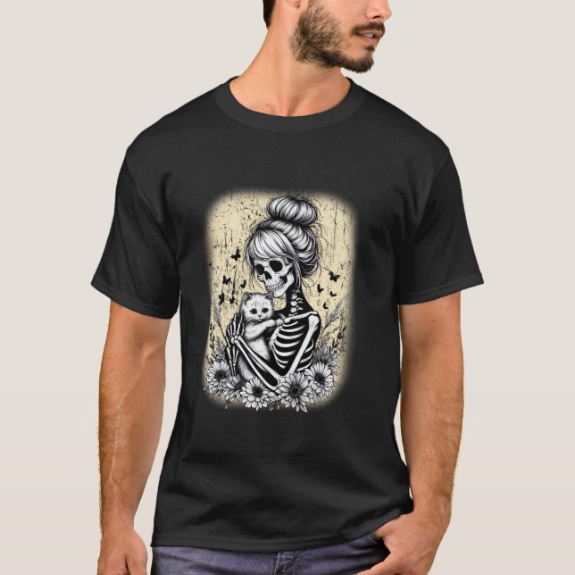 Camiseta Maluco Skeleton Gatinho Gelado Cute Hallowee (Frente)